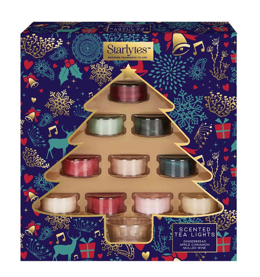 Starlytes Christmas Scented Tealights & Holder Set - 10pk