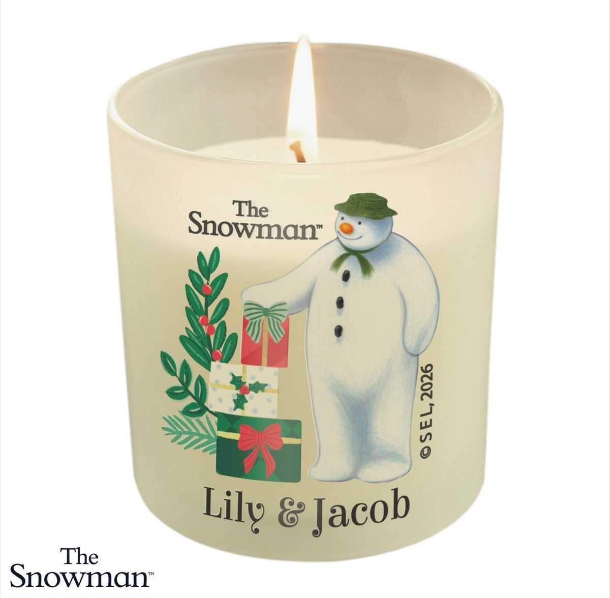 Personalised The Snowman Christmas Wishes Frosted Candle Jar