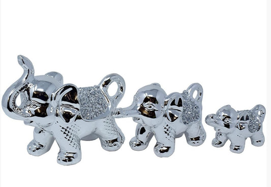 Pair of 3 Elephants Row Ornament Bling Crushed Diamond