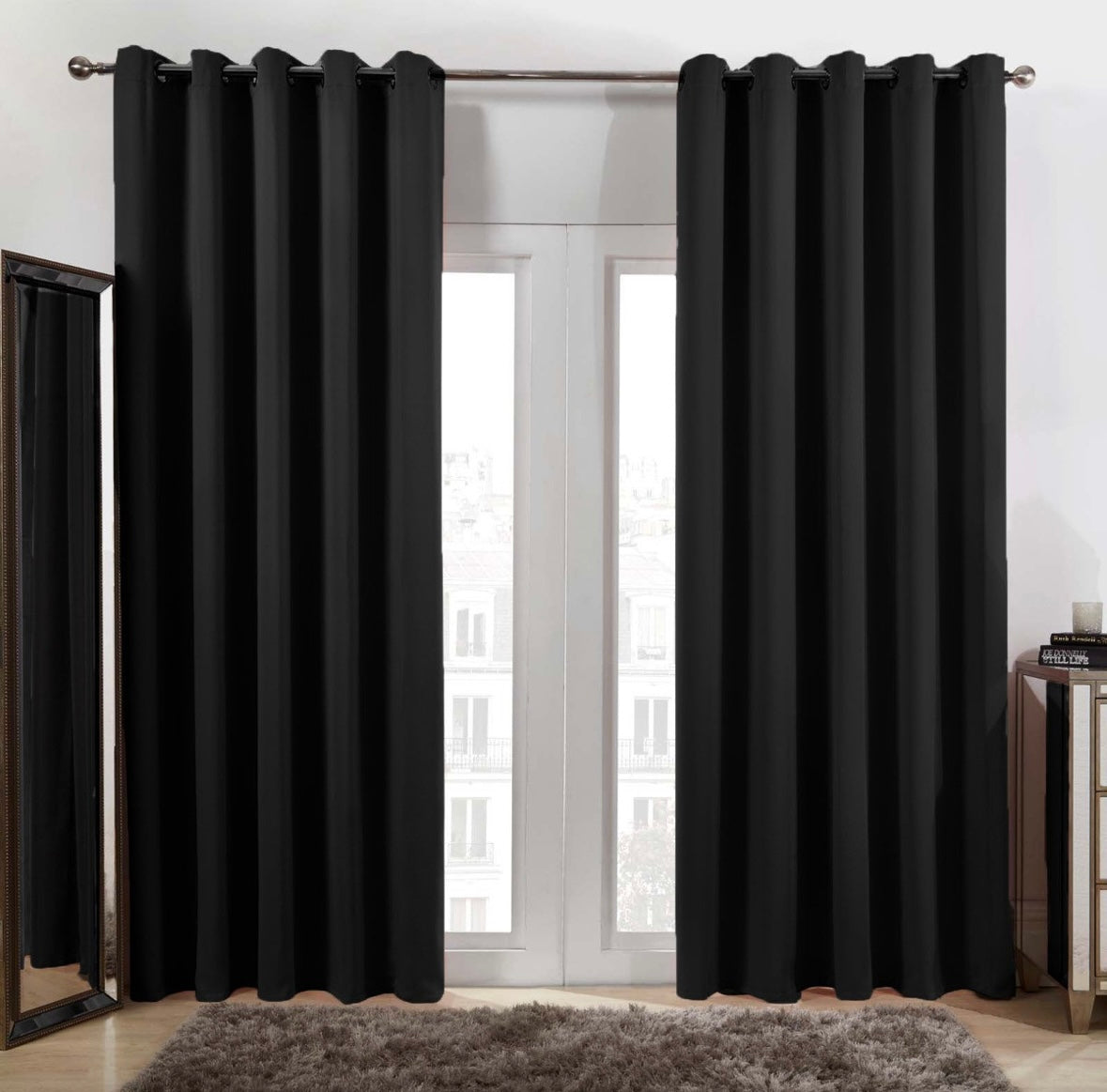 Eyelet Blackout Curtains - Black