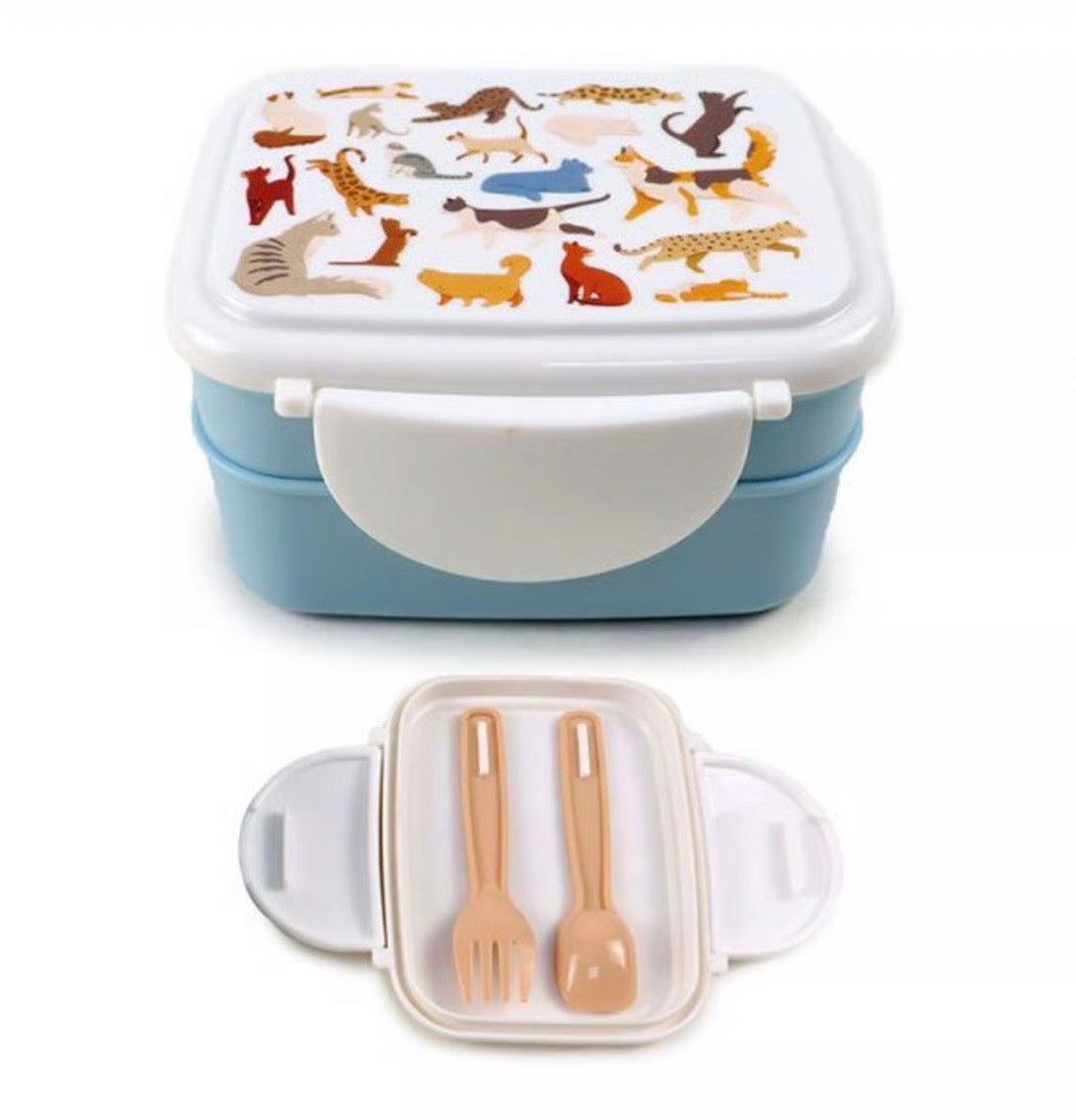 Feline Fine Cats Clip Lock Stacked Bento Lunch Box With Cutlery