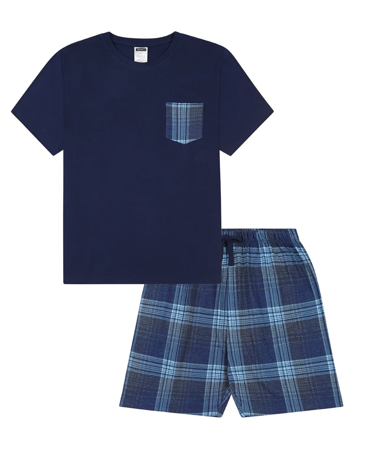 Mens Check Navy Blue Short Pyjamas