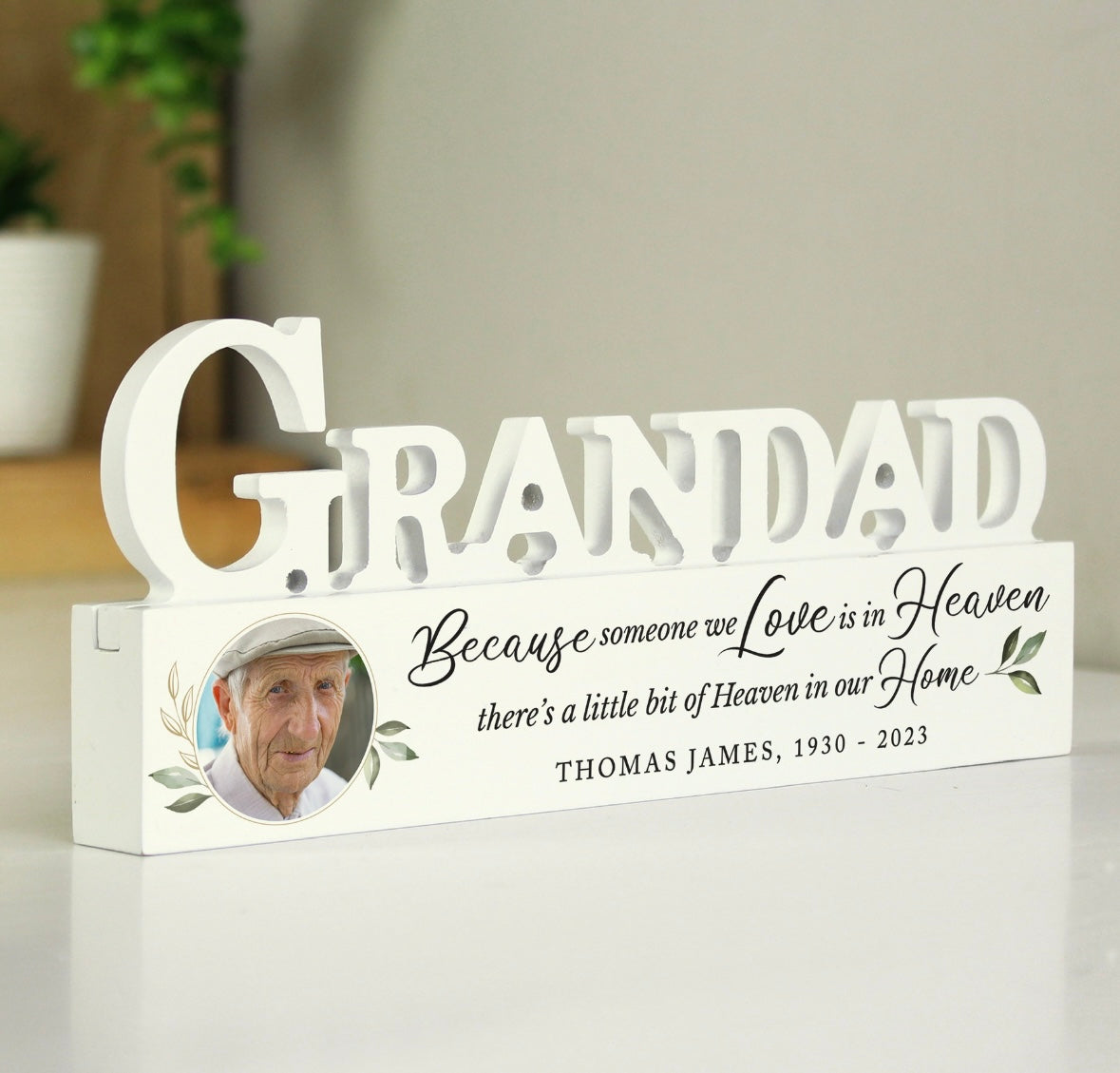 Personalised Botanical Memorial Photo Upload Wooden Ornament