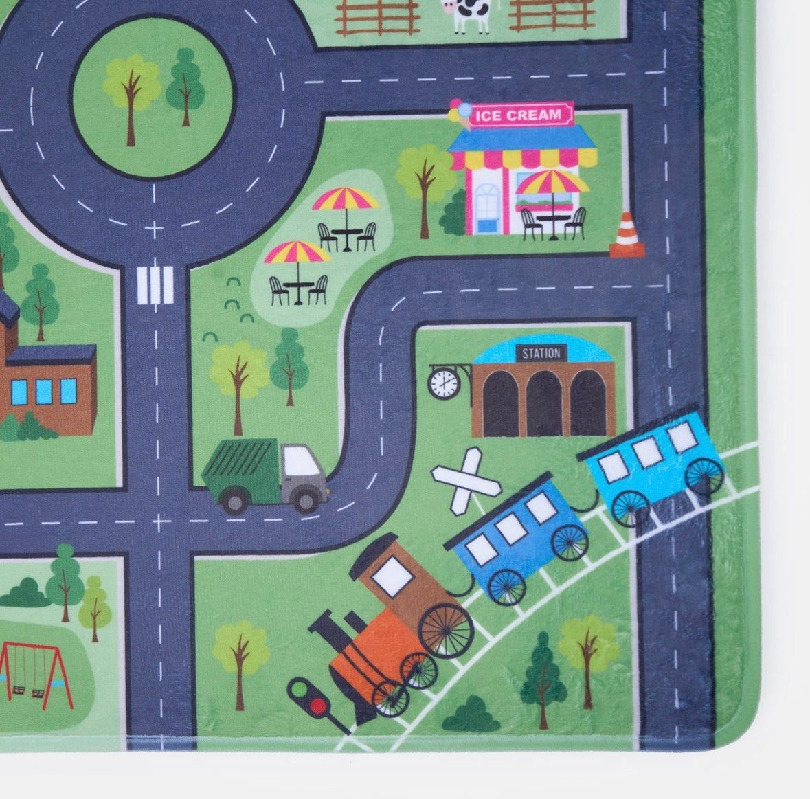 Kids Washable Supersoft Road Map Rug - Green