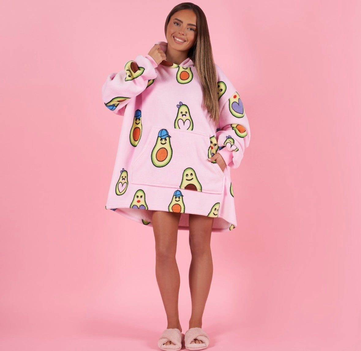 Avocado Print Hoodie Blanket, Petite - Blush