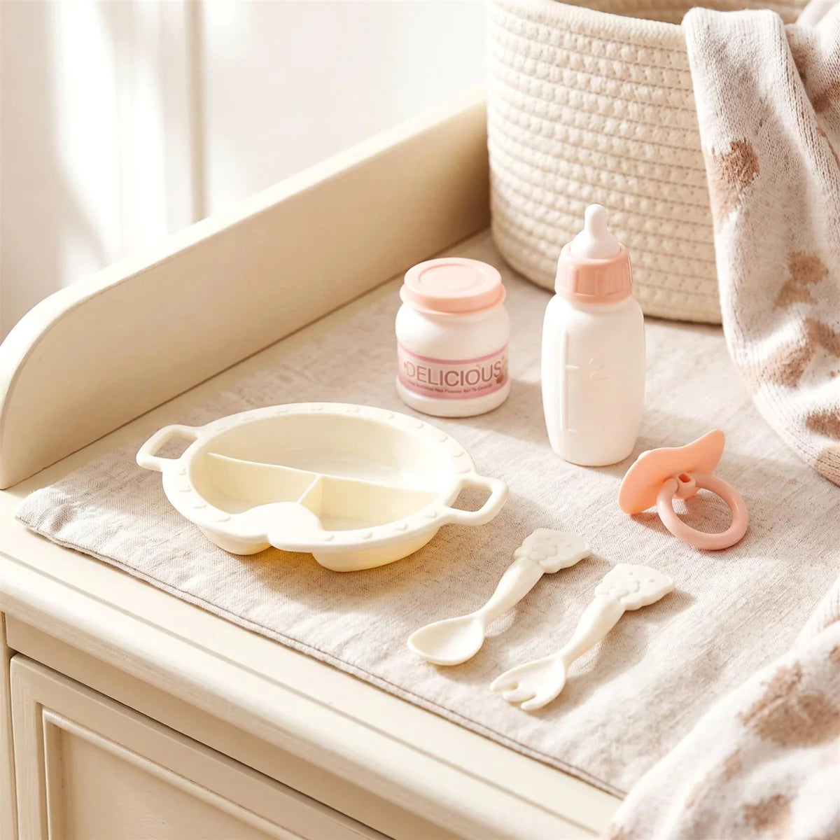 Dolls High Chair with Feeding Accessories Set