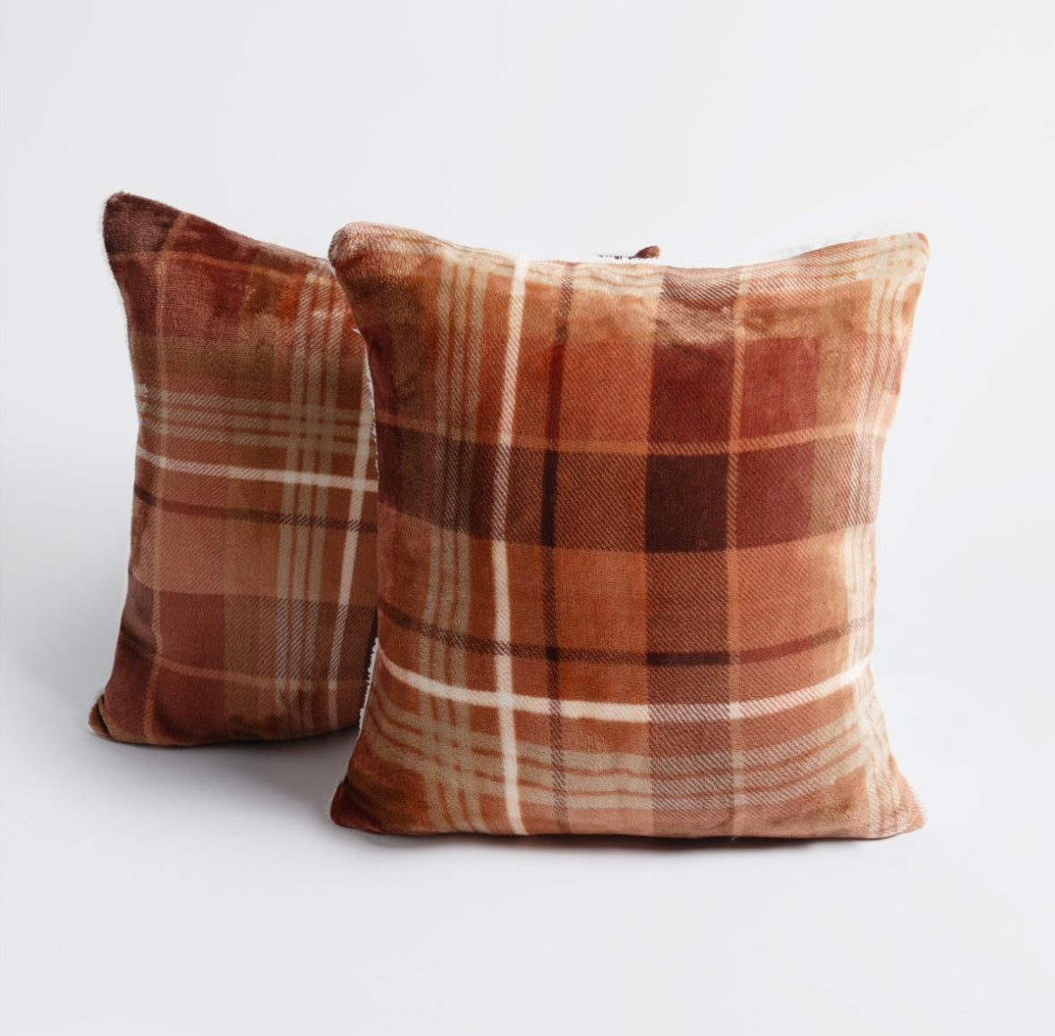 Flannel Check Cushion Covers - Rust