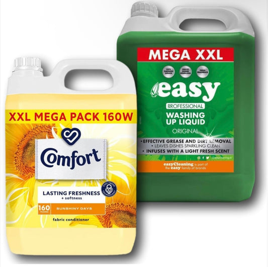 Fabric Conditioner 160w & Easy Washing Up Liquid 5L Cleaning Bundle