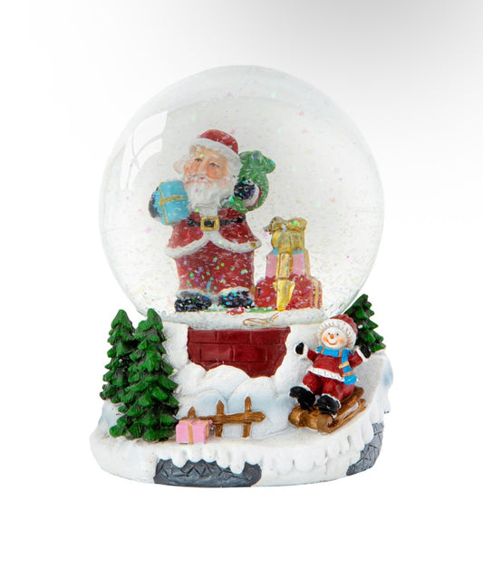 Santa & Snowman Sledging Light Up Musical Snow Globe