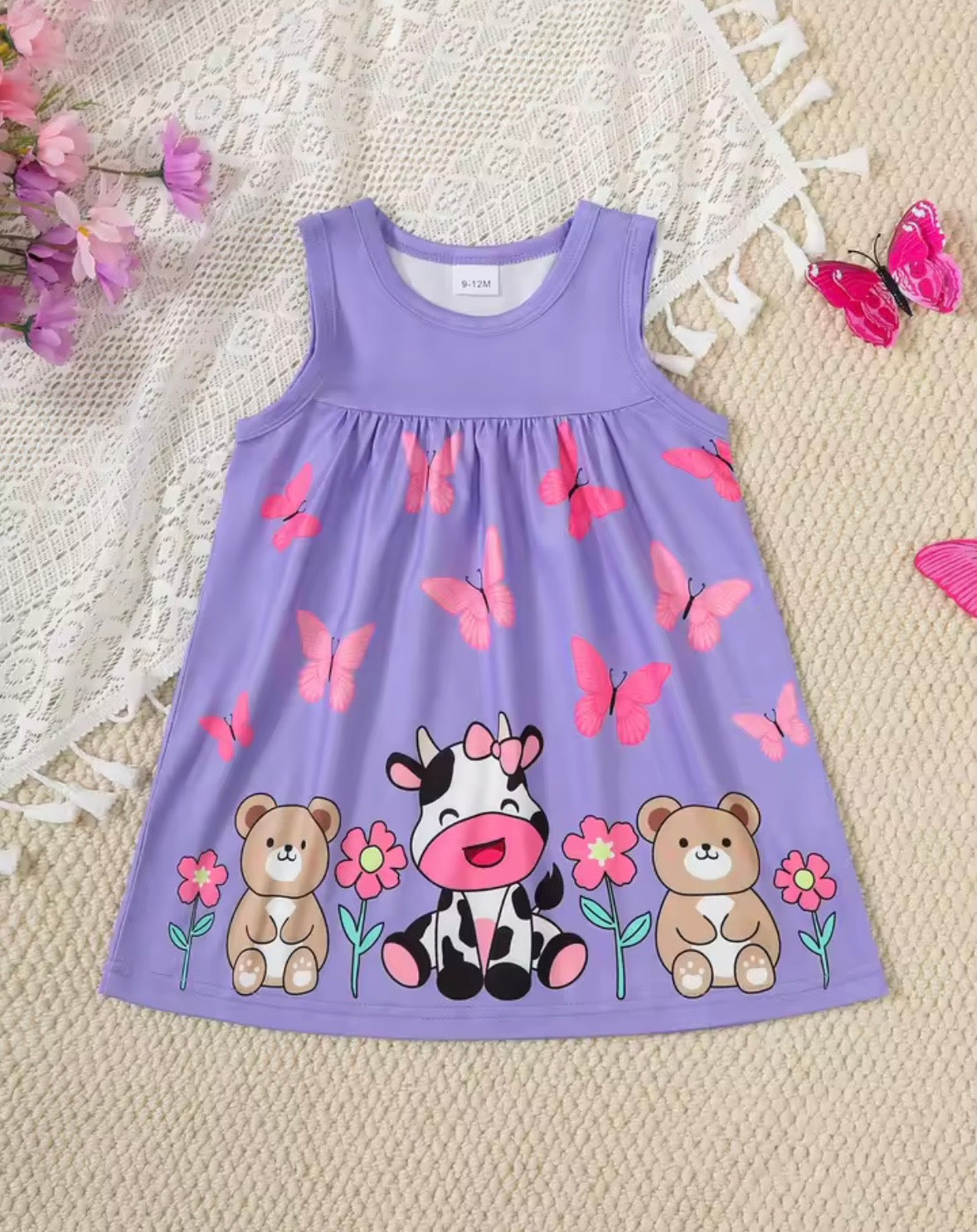 Summer Infant Baby Girls  Sleeveless Animal Print Dress  3-Piece  Set