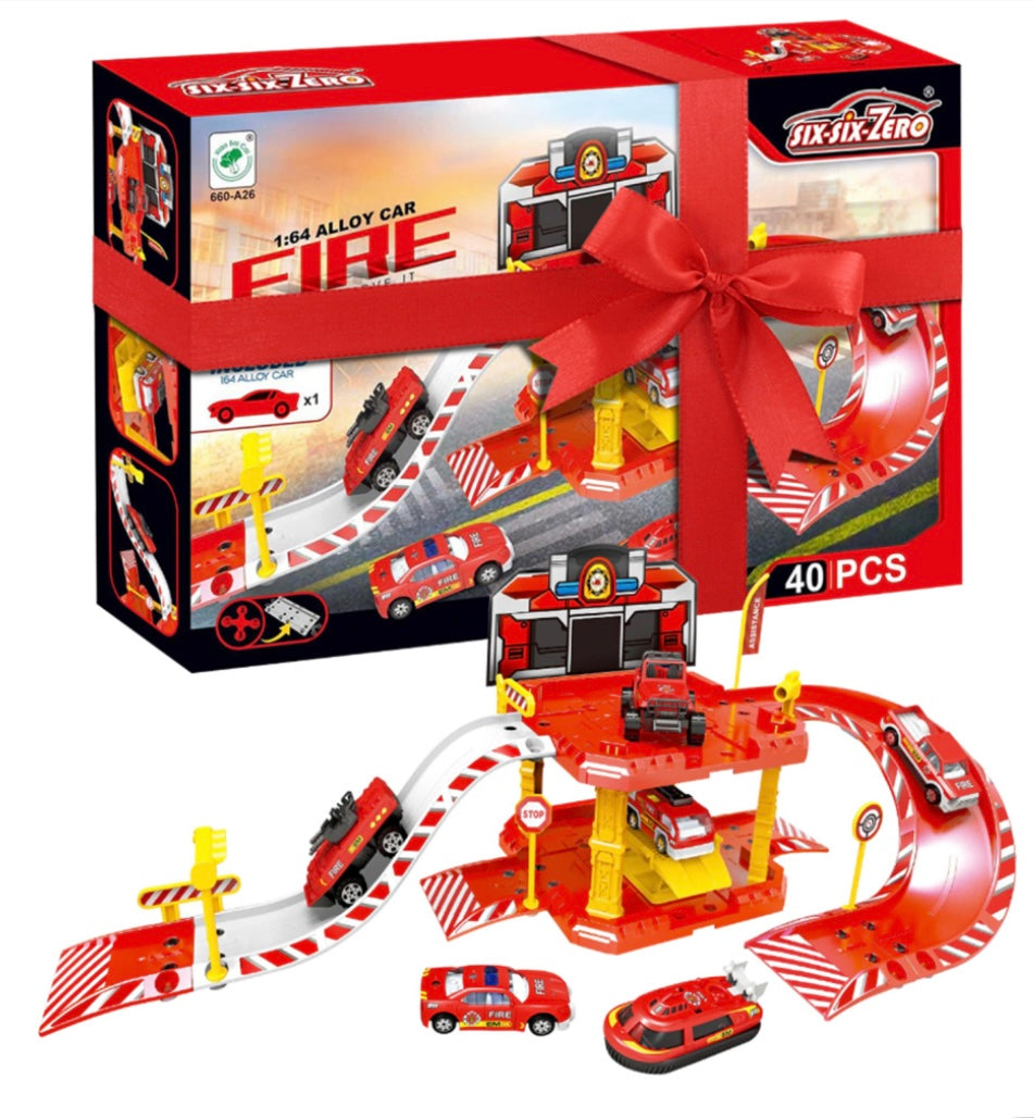 Fire Truck Engine Station Toy Rescue Action Car Playset Race