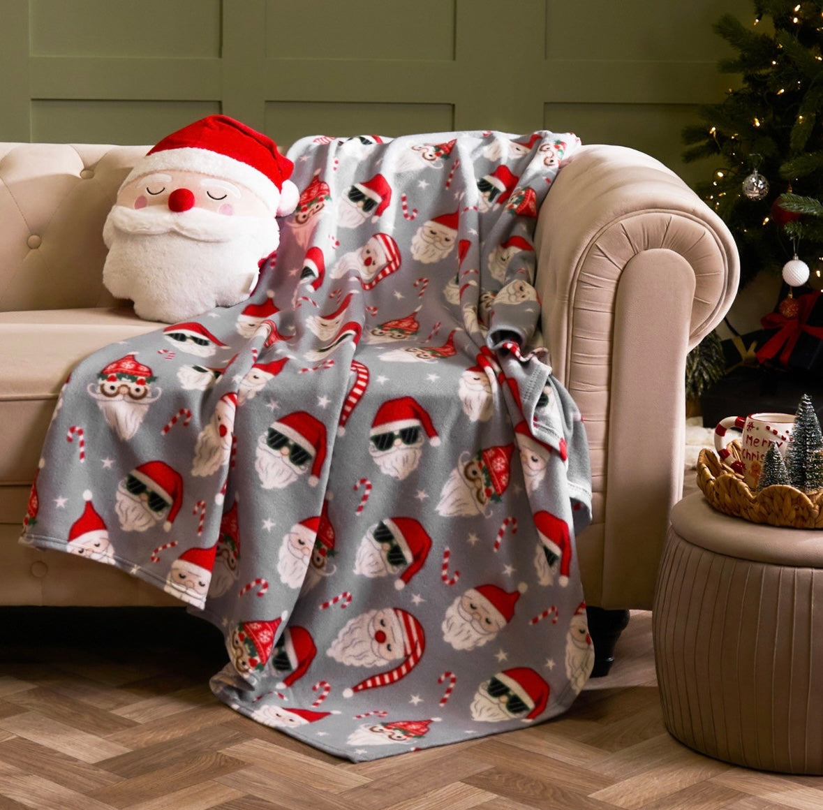 Santa Fleece Throw - Grey