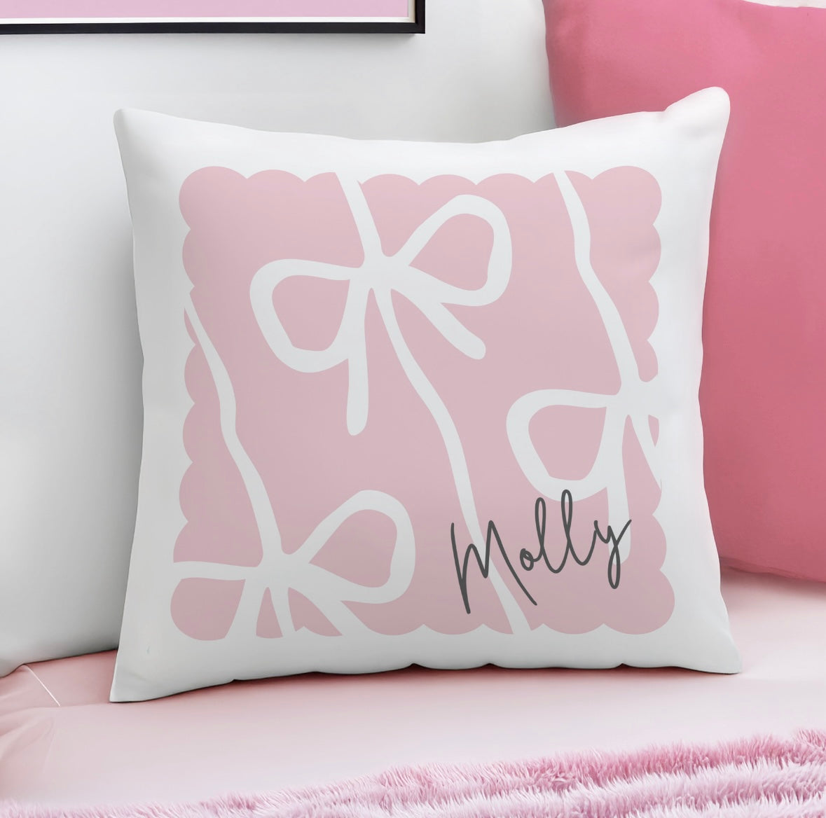 Personalised Pink Bow Cushion