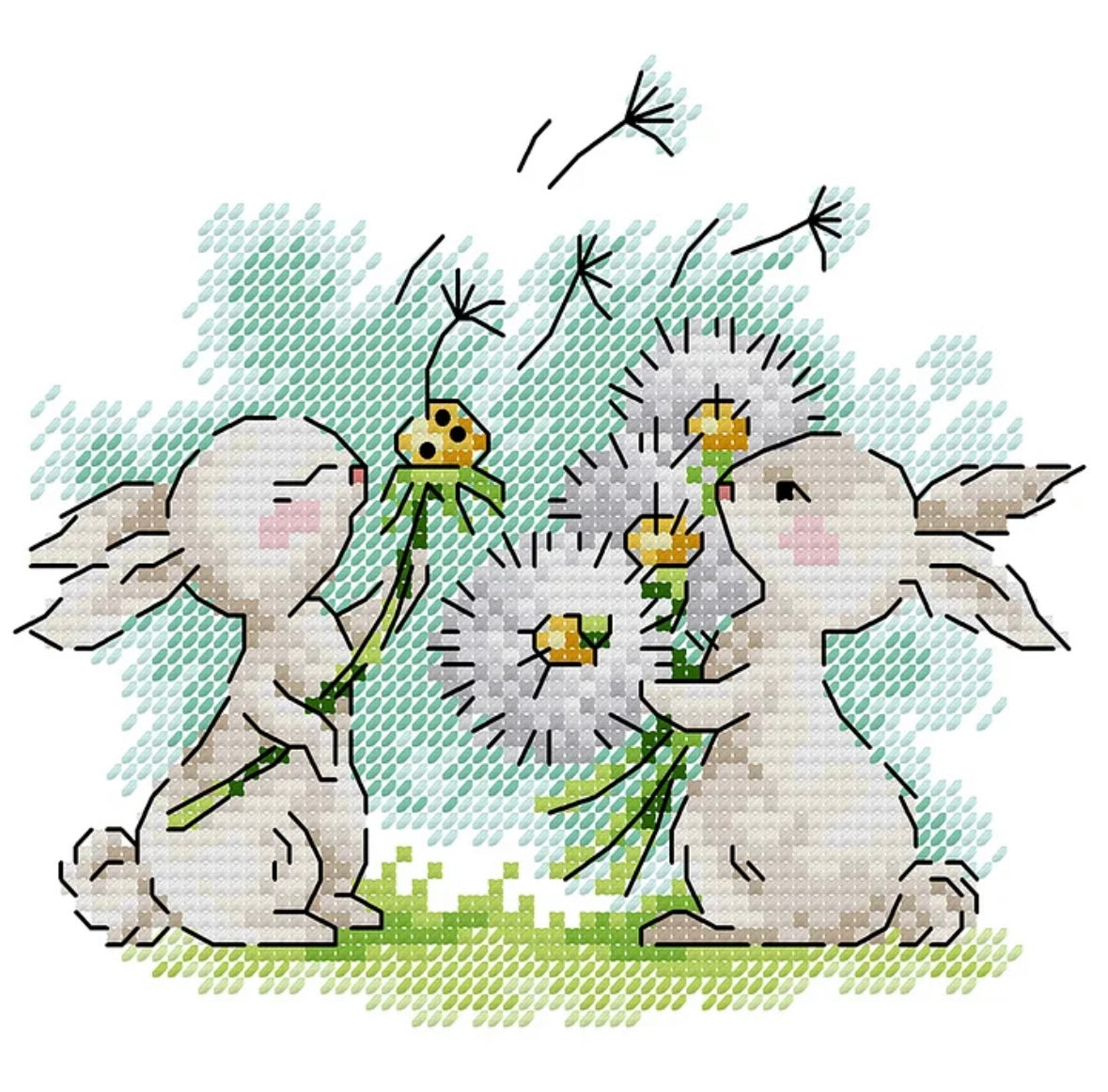 Rabbit and Dandelion Partial Cross Stitch