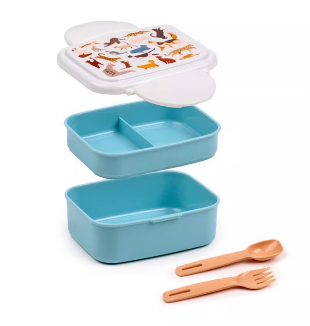 Feline Fine Cats Clip Lock Stacked Bento Lunch Box With Cutlery