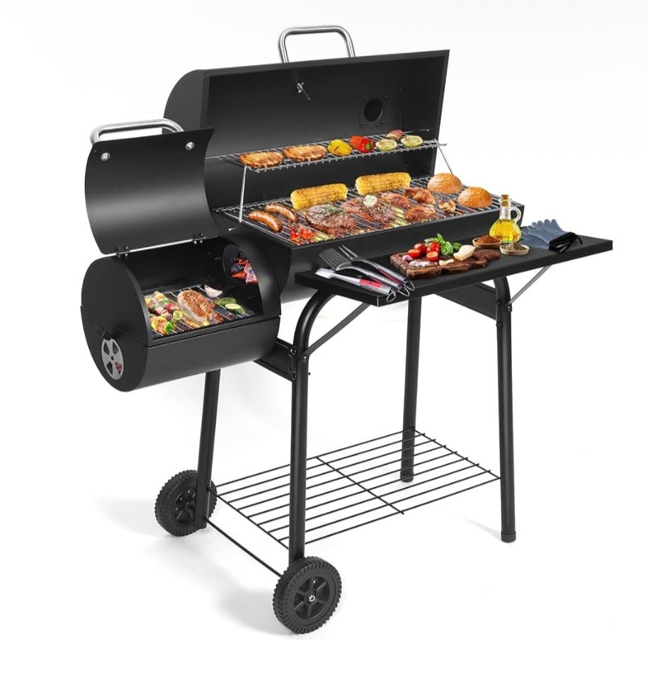 Charcoal BBQ Grill With Offset Smoker