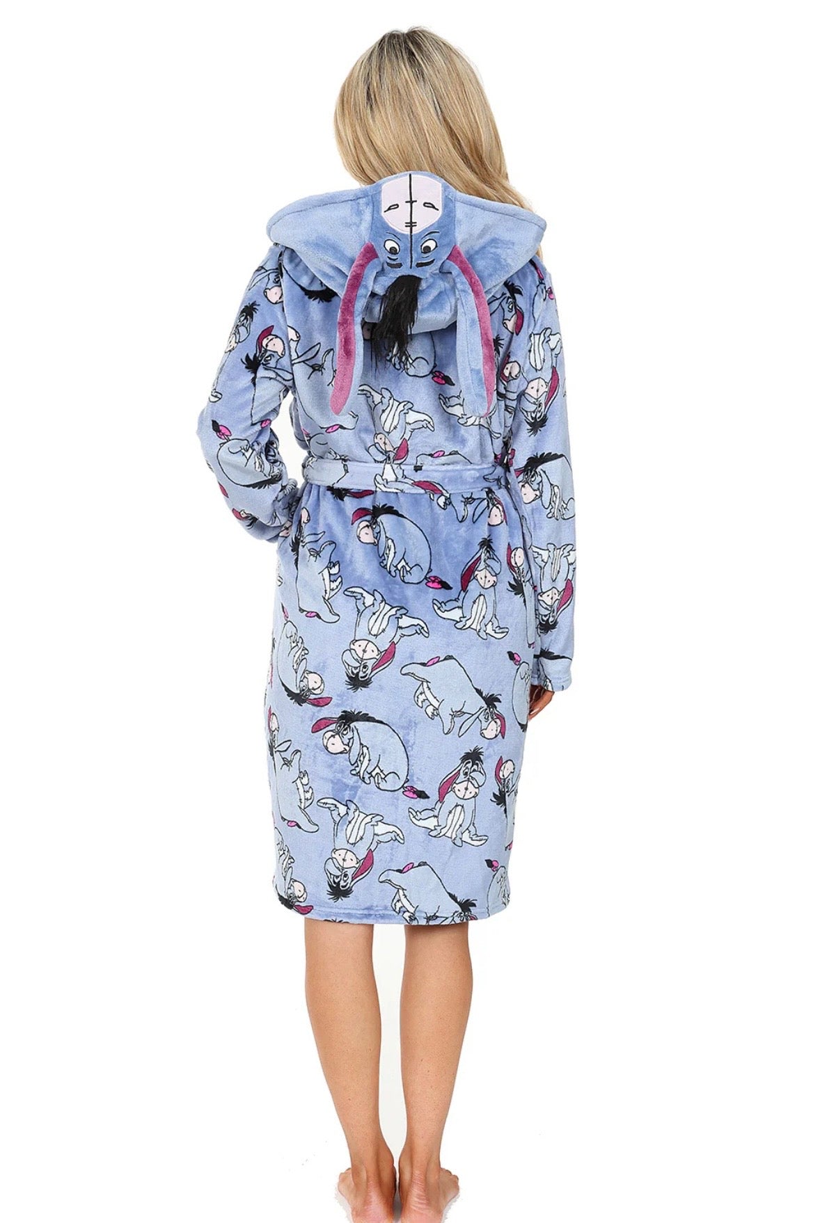 Women's Blue Fleece Dressing Gown Fleece Hooded Ladies Robe