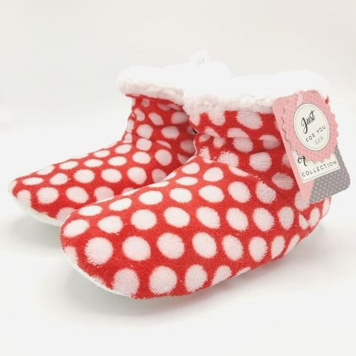 Ladies Cosy Short Boots Red and White Spotty