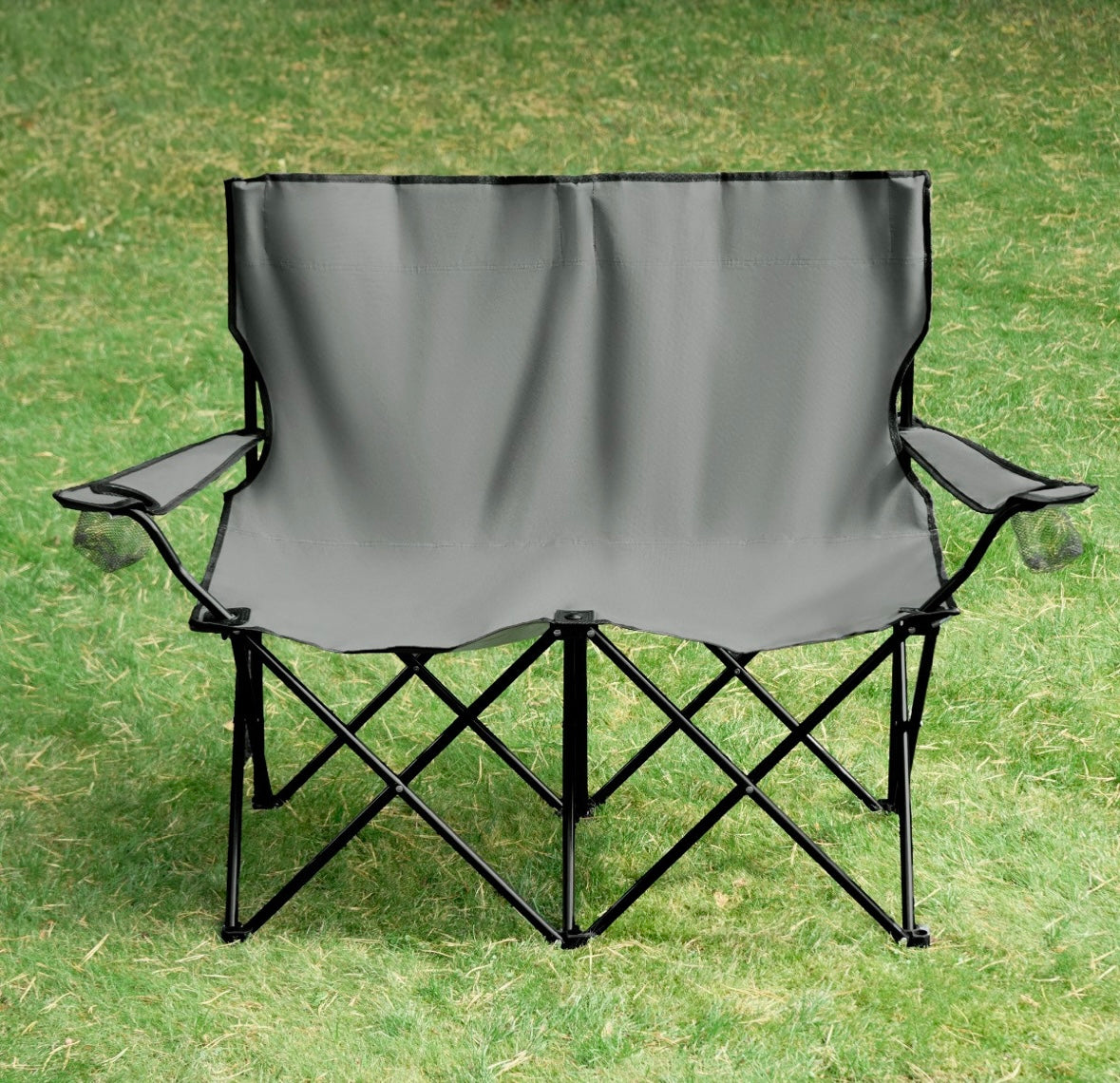 2-Seater Camping Chair with Cupholder - Charcoal
