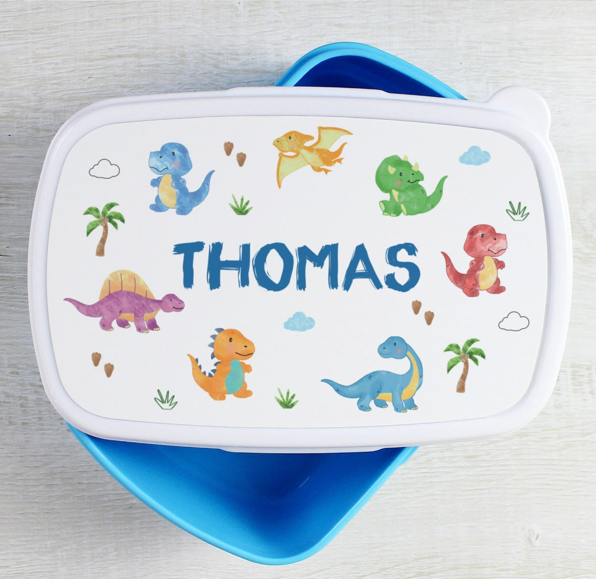Personalised Dinosaur Name Only Blue Lunch Box
