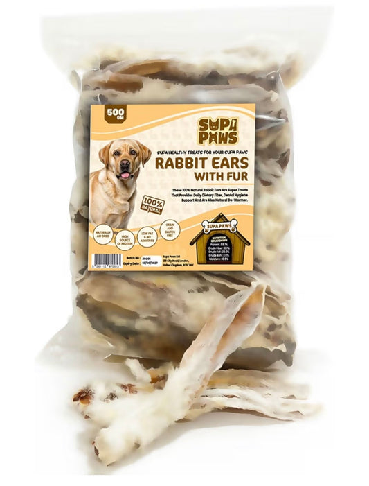 500g Rabbit Ears with Fur for Dogs