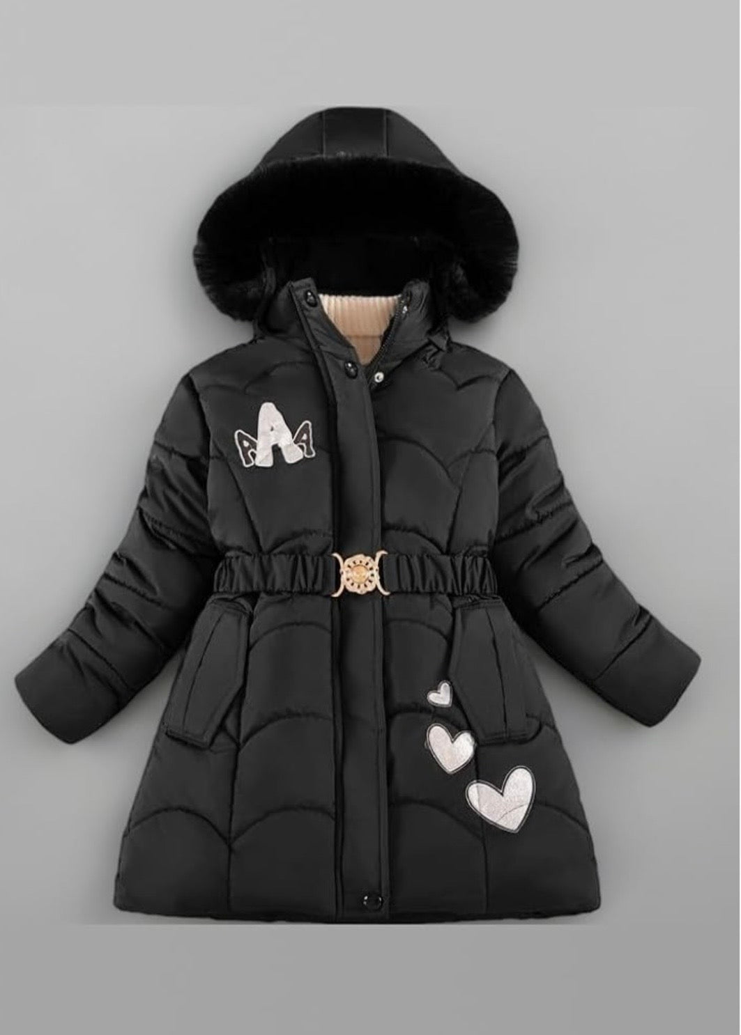 Girls' Winter Jacket - Padded Hooded Parka with Detachable Hood