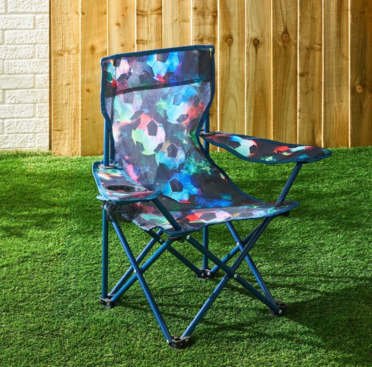 Kids Football Print Foldable Camping Chair - Neon