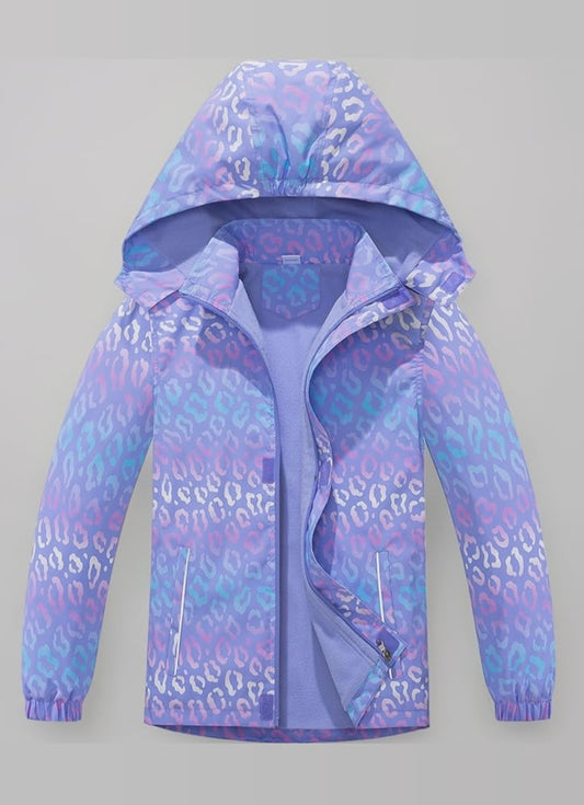 Girls Waterproof Jacket Fleece Lined Windbreaker Raincoat with Removable Hood