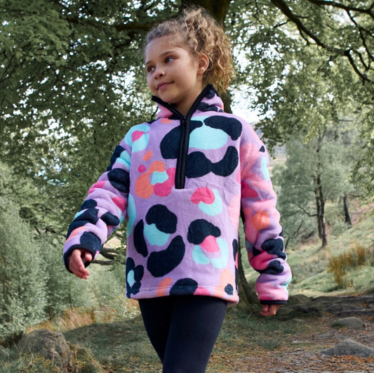 Kids Leopard Print Half Zip Fleece - Lilac