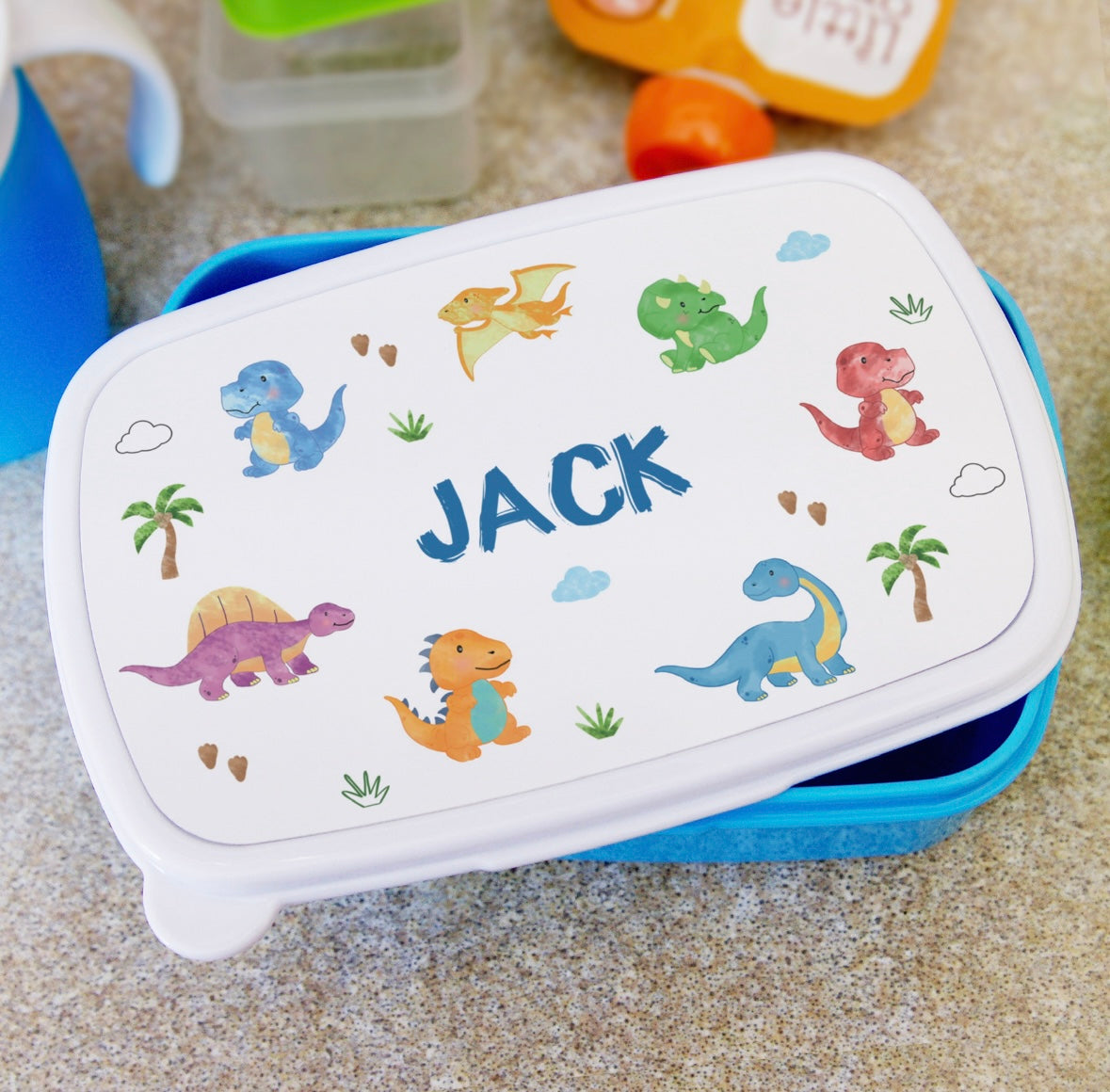 Personalised Dinosaur Name Only Blue Lunch Box