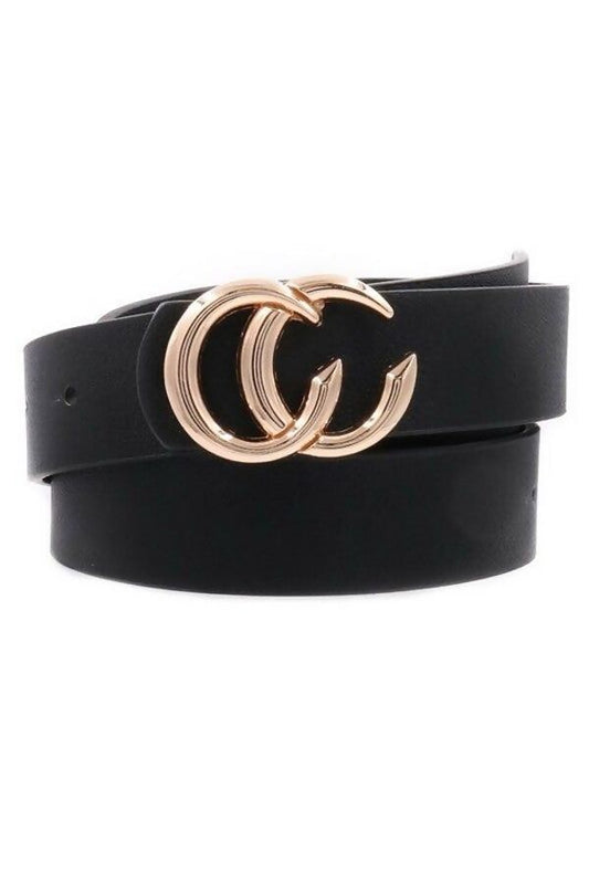 BLACK CC BUCKLE FAUX LEATHER BELT