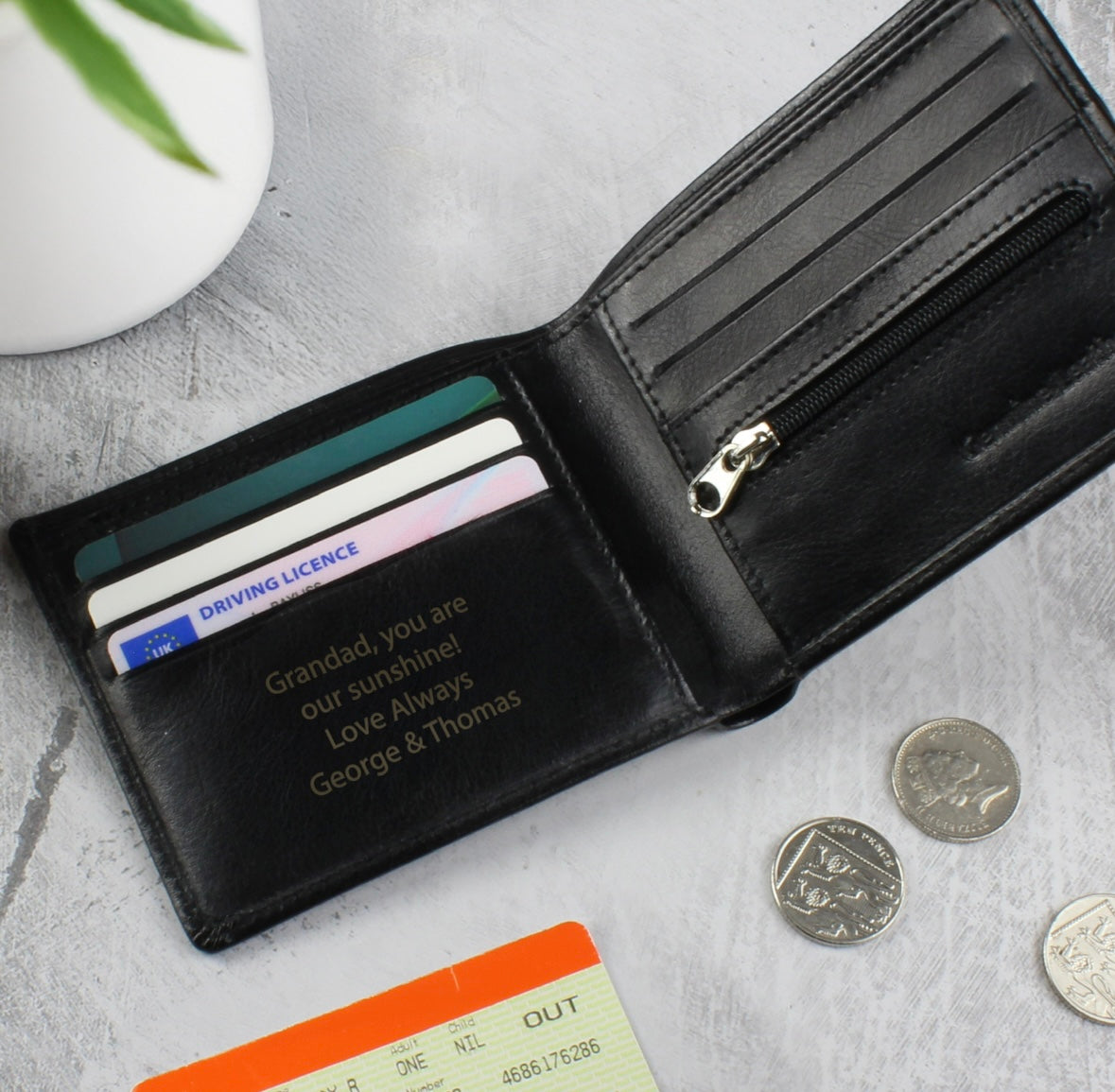 Personalised Black Leather Wallet