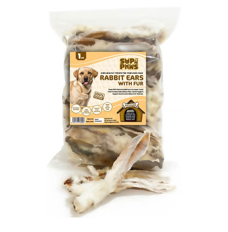 1Kg Rabbit Ears with Fur for Dogs