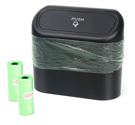 Car Trash Can, Mini Car Organizer Bin with Lid and 40pcs Trash Bags
