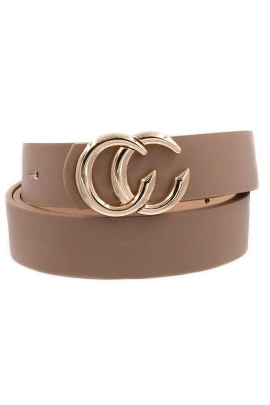 BEIGE CC BUCKLE FAUX LEATHER BELT