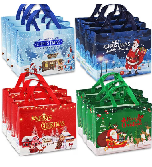 Volsha 12 Pack Christmas Bags, Reusable Grocery Bag Tote Bag Gift with Handle