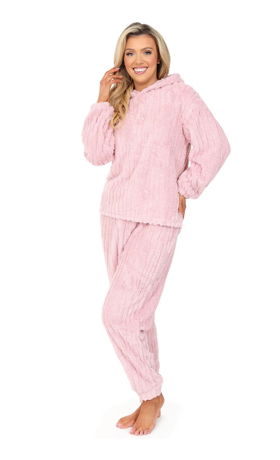Womens Stripe Jacquard Fleece Lounge Set Ladies Pyjamas