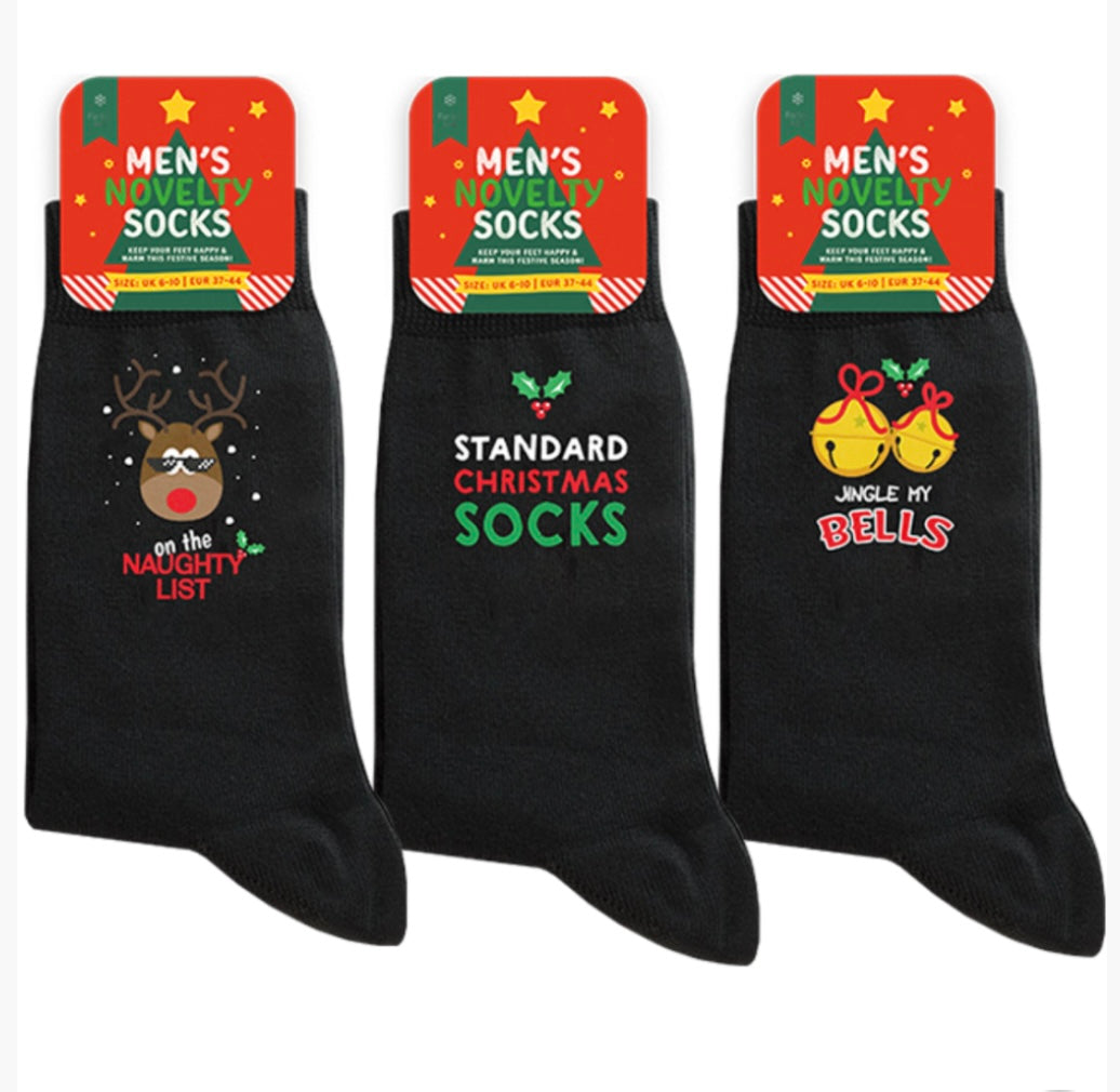 3 Pairs Mens Socks Santa Festive Christmas