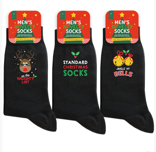 3 Pairs Mens Socks Santa Festive Christmas