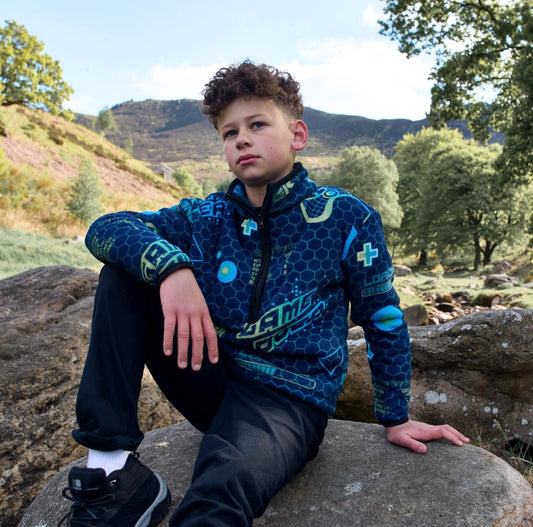 Kids Gaming Print Half Zip Fleece - Blue/Green