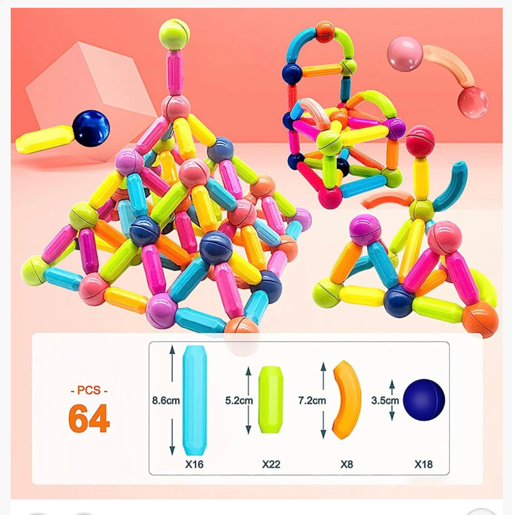 64 Kids Magnetic Construction Set