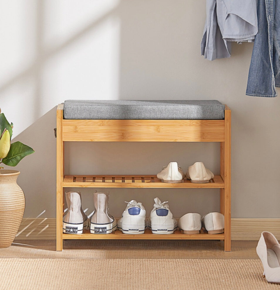 Bamboo Shoe Rack with Lift Up Bench Top