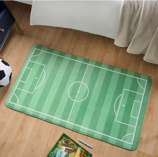 Kids Supersoft Football Pitch Printed Rug - Green