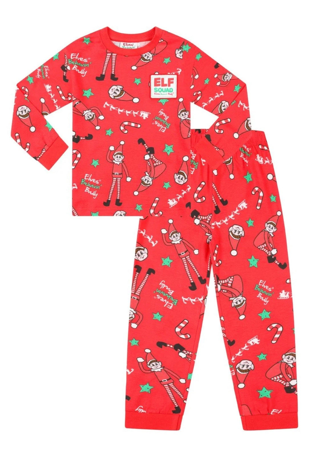Elves Behavin' Badly Matching Family Christmas Long Red Pyjamas - Adults