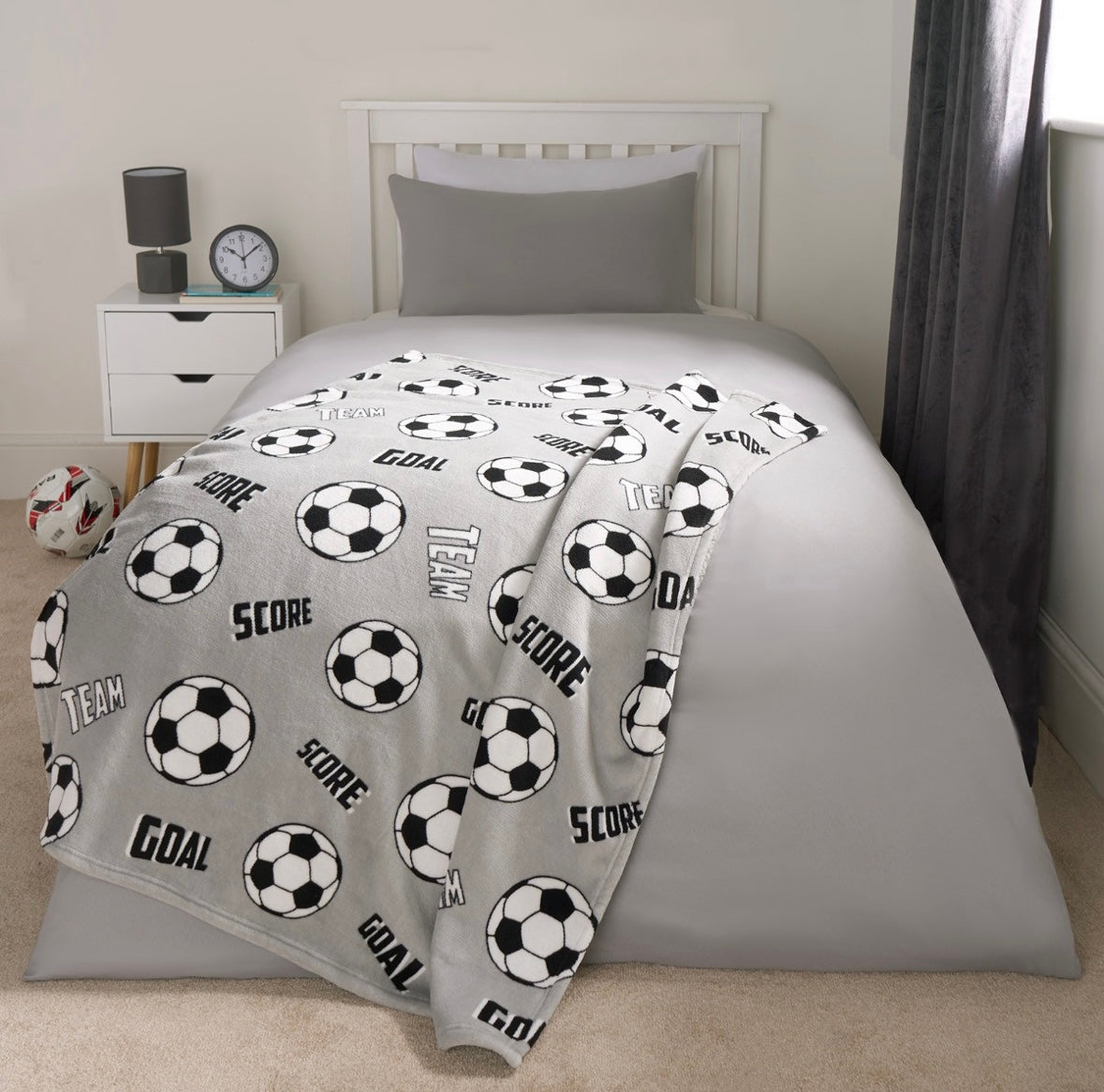 Football Printed Throw - Grey