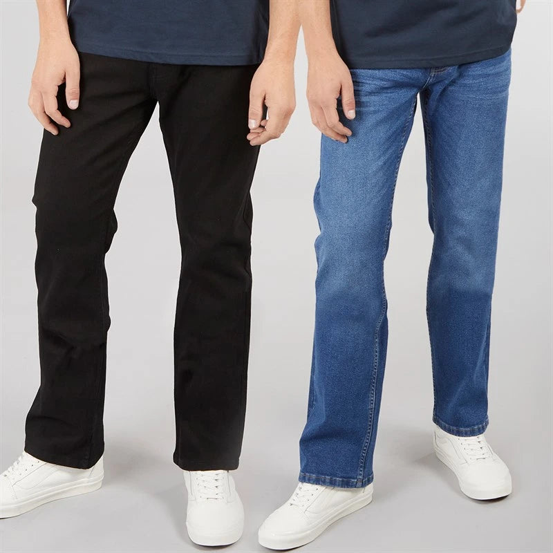 Mens Two Pack Bootcut Denim Jeans Black/Mid Wash