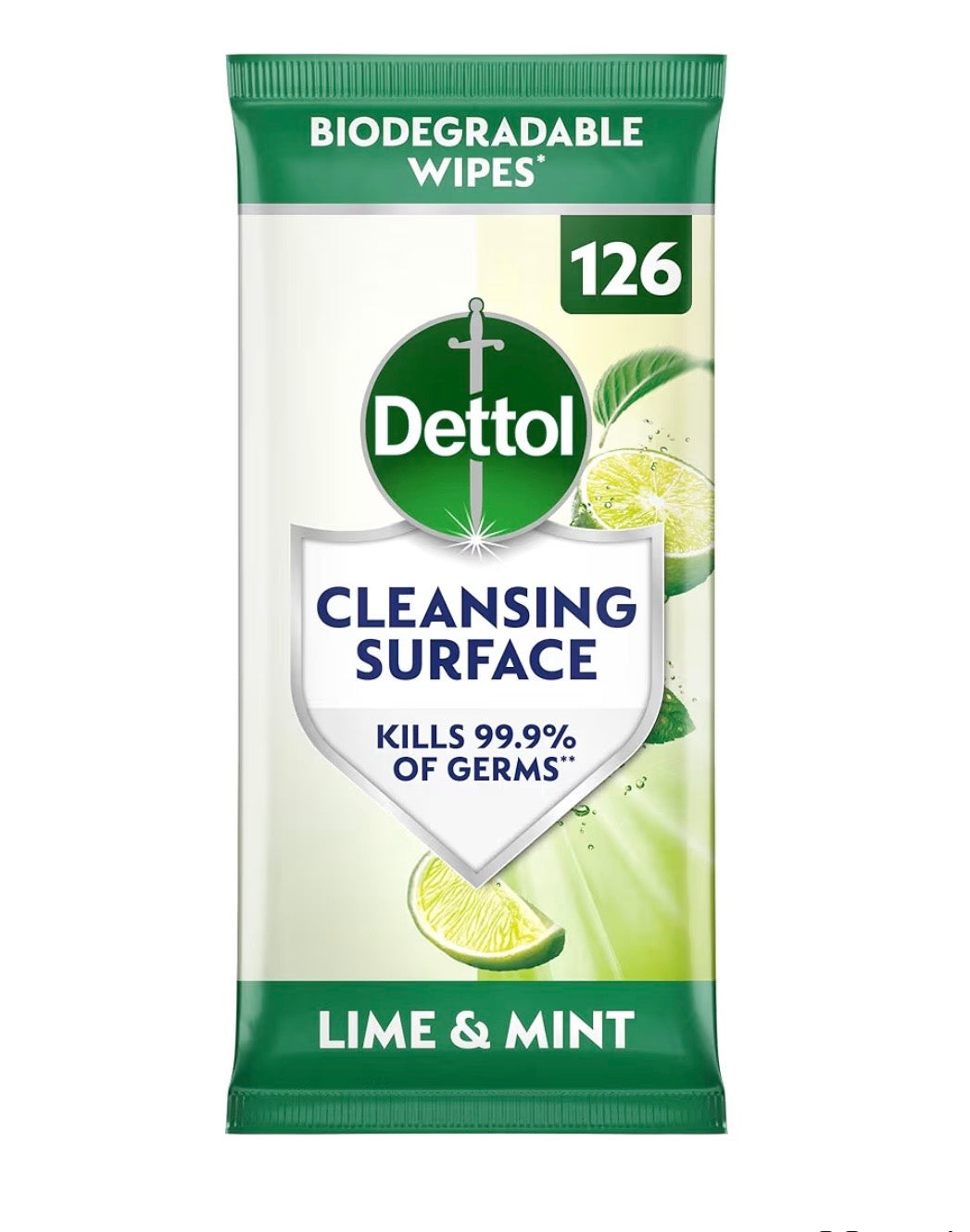 Dettol Antibacterial Cleansing Surface Biodegradable Wipes, Lime and Mint