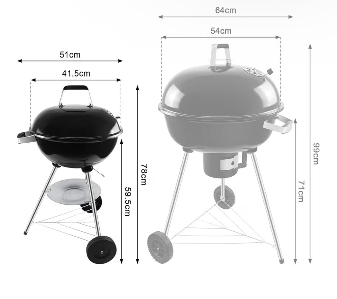 Charcoal BBQ Grill, Outdoor Barbecue Portable Kettle Coal with Wheels