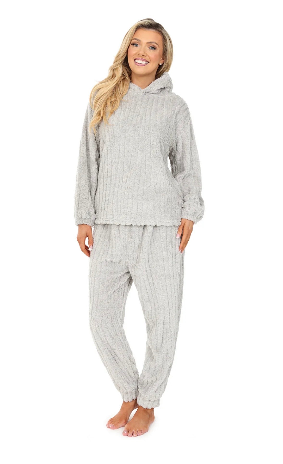 Womens Stripe Jacquard Fleece Lounge Set Ladies Pyjamas