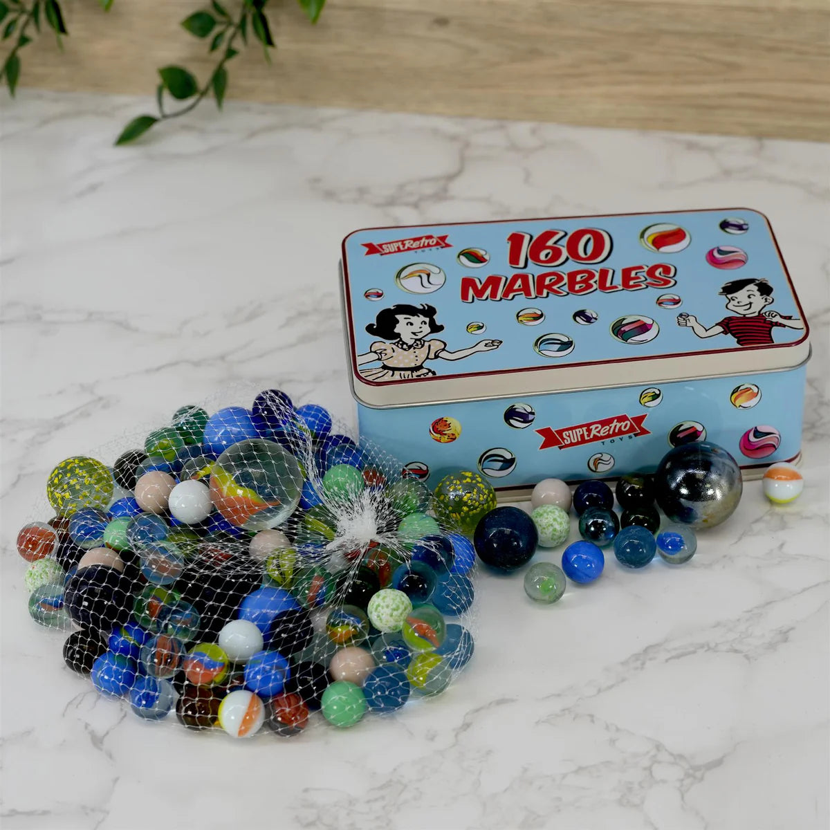 Classic Glass Marbles In A Tin